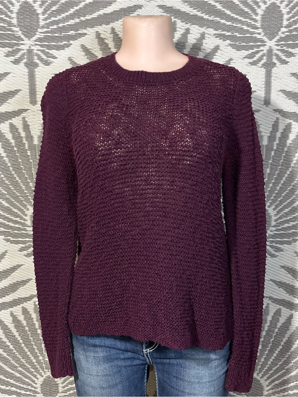 Eileen Fisher Eggplant Purple Organic Cotton Open Knit Sweater XXS